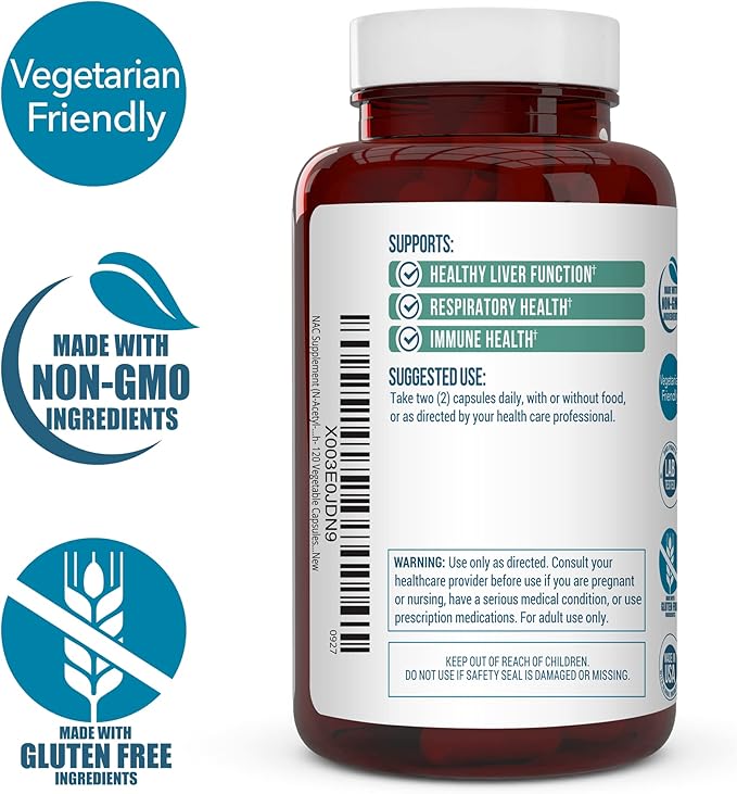NAC Supplement (N-Acetyl Cysteine) - 1000 mg-Antioxidant Support - Promotes Liver Health and Detoxification - Boosts Lung and Immune Health - Vegetable Capsules - 120 Count - 60 Servings