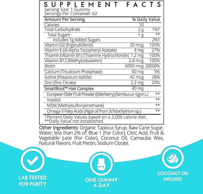 Sugarbear Hair Vitamin Gummy 6 Month Supply Extra Strength Biotin 6000mcg + Bamboo Scalp Massager Growth for Men & Women, Vegan Vitamin B12, Inositol, Elderberry, Certified Kosher, Halal, Cruelty-Free
