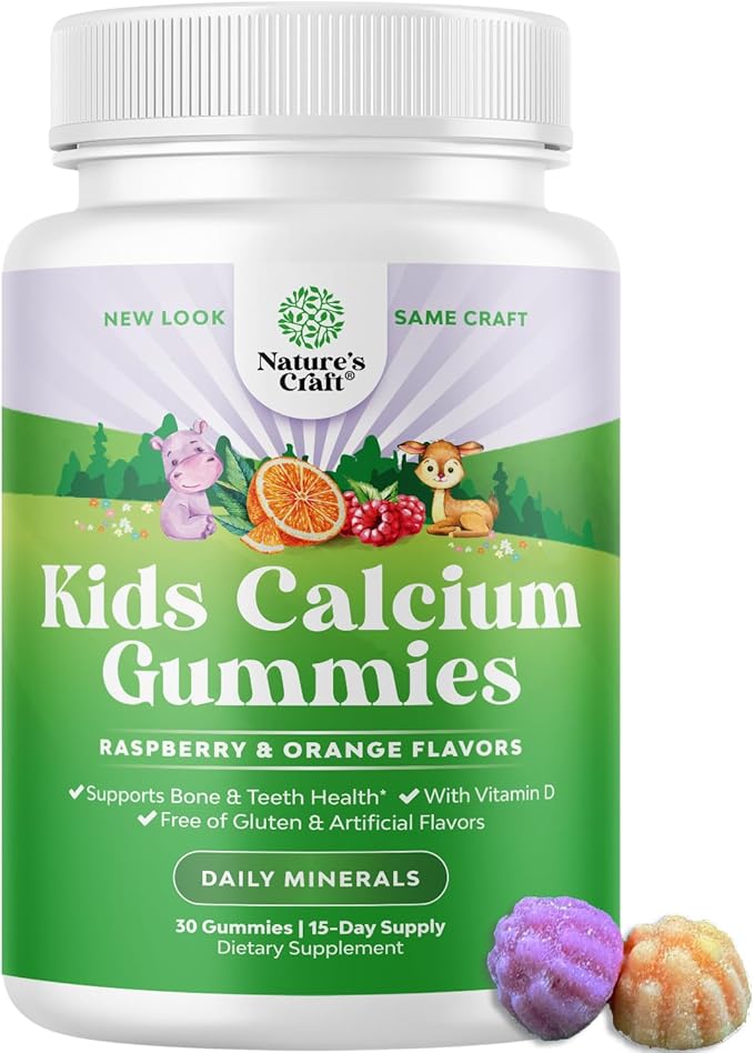 Tasty Kids Calcium Gummies - Vitamin D & Calcium Gummies for Children - Vitamin Gummies with Calcium & Vitamin D for Muscle Bone & Development - Gelatin-Free Kosher Childrens Gummies 30ct (1 Pack)