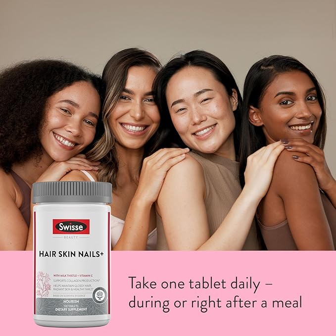 Swisse Biotin Hair Skin and Nails Collagen Supplement for Women & Men | Milk Thistle, Biotin, Vitamin C, Zinc & Iron | Supports Hair Growth & Collagen Production | Collagen Supplement | 150 Tablets