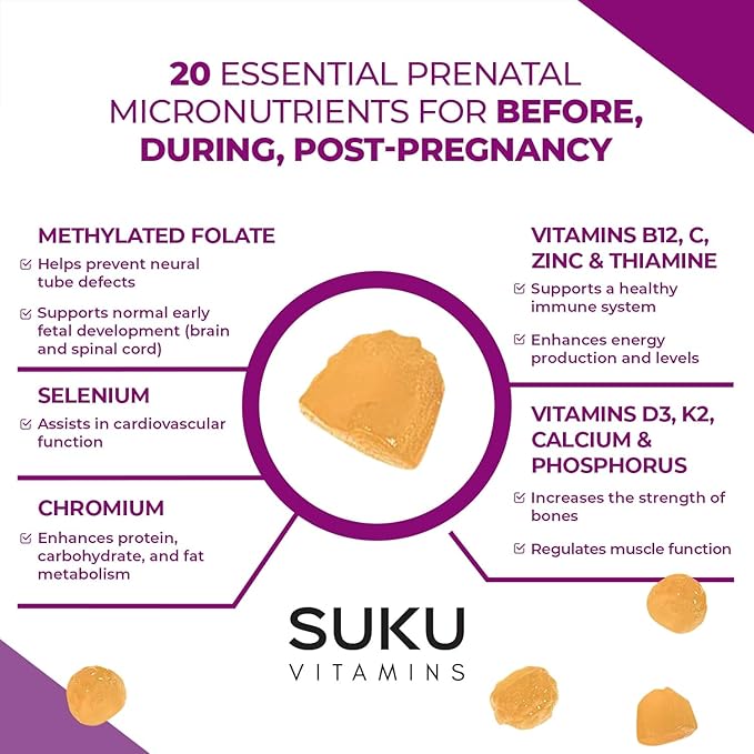 Complete Prenatal - Enriched with Calcium, Vitamin K2, Vitamin B12 and More Gummies - Easy to Chew - Non GMO, Gluten Sugar Free - Pineapple Peach Flavored Gummy Vitamins, 60 Count