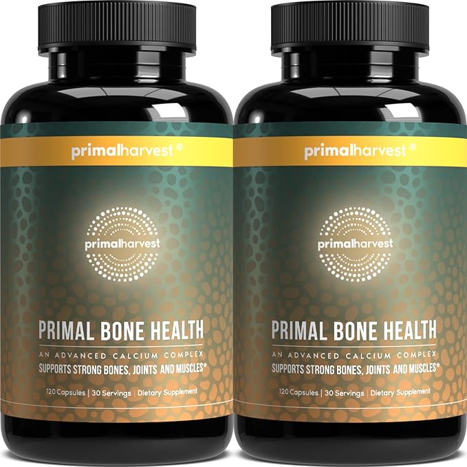 Primal Harvest 2 Pack, Primal Bone Health Calcium Carbonate Bone Health Complex for Men & Women with Calcium, Magnesium, Zinc, Manganese, Potassium, & L-Carnitine (240 Capsules)