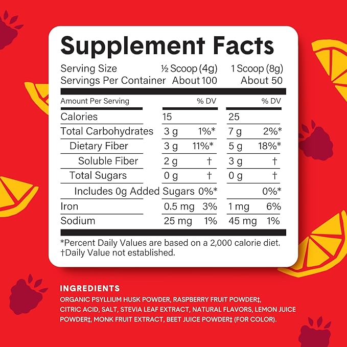 Bellway Super Fiber Powder + Fruit (3 Pack), Sugar Free Organic Psyllium Husk Powder Fiber Supplement for Regularity, Bloating Relief & Gut Health, Non-GMO, Plant-Based, Raspberry Lemon (150 Servings)