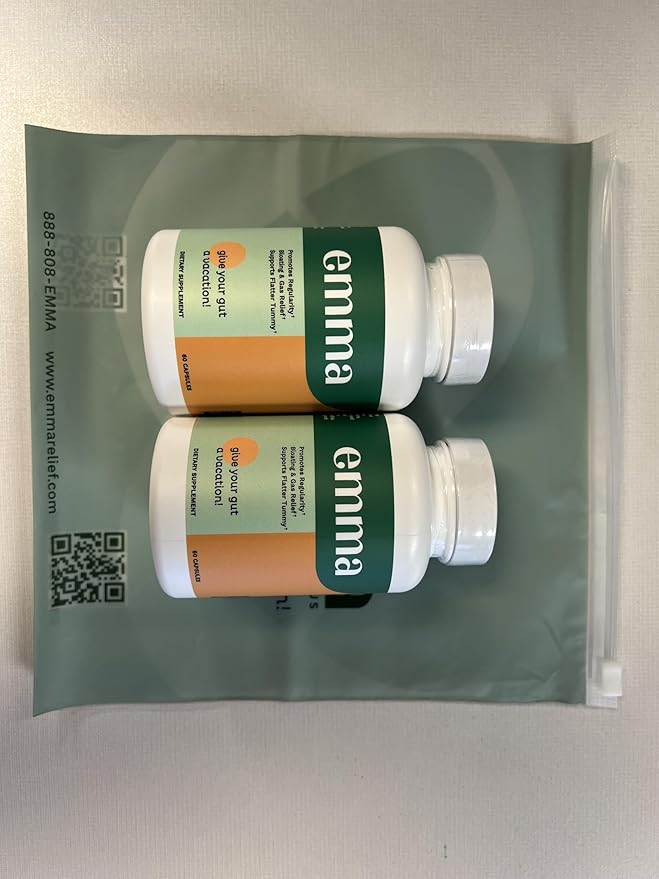 Emma Gut Health - 2 Pack - Gas and Bloating Relief, Constipation, Leaky Gut Repair - Gut Cleanse & Restore Digestion - Regulate Bowel Movement. Probiotics and Laxative Alternative, 120 Capsules