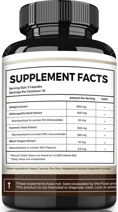 Himalayan Shilajit with Turmeric Curcumin & Ashwagandha - 1610mg High Potency Vegan Capsules, Fulvic Acid, 95% Curcuminoids for Joint Support, Mood Enhancement, Immune Boost, 90 Count