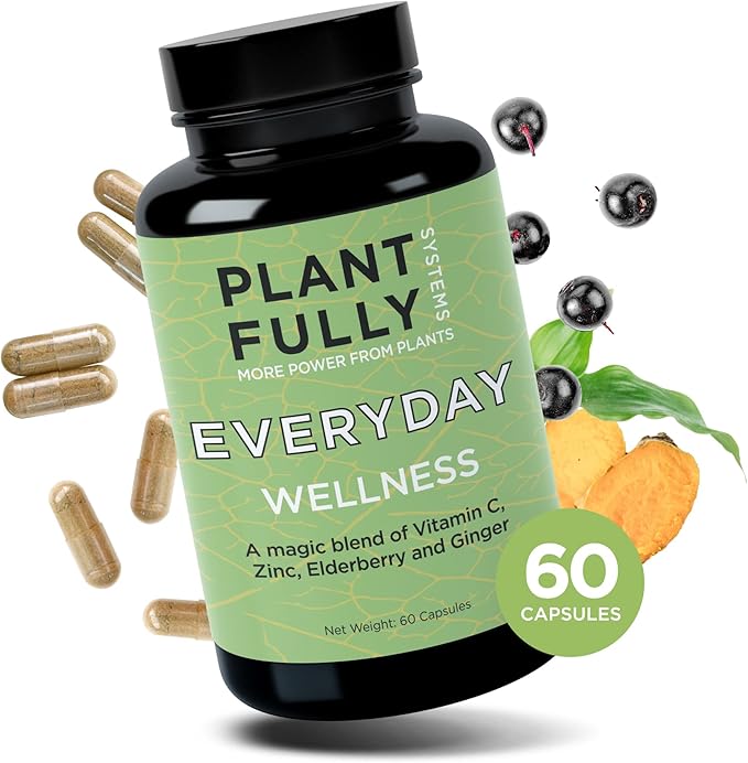 Wellness Supplement (30 Capsules) - Ginger, Elderberry, Vitamin C, and Zinc Blend to Support Immune Health and antioxidant Levels, Boost Immunity, Vegan, Non-GMO, Sugar Free