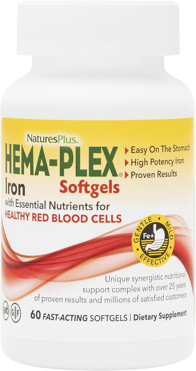 NaturesPlus Hema-Plex Iron - 60 Fast-Acting Softgels - 85 mg Iron + Vitamin C & Bioflavonoids for Healthy Red Blood Cells - Vegan, Gluten Free - 20 Servings