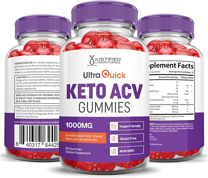 Ultra Quick Keto ACV Gummies Advanced Formula 1000MG Ultraquick Keto Gummies Apple Cider Vinegar Formulated with Pomegranate Beet Juice Powder B12 Vegan Non GMO 60 Gummys