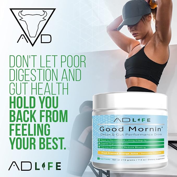 Project AD Life Good Morning Detox and Performance Drink, Naturally Flavored and Formulated with L-GLutamine, Apple Cider Vinegar, and Aloe Vera (24 Servings, Fresh Pressed Orange Juice)