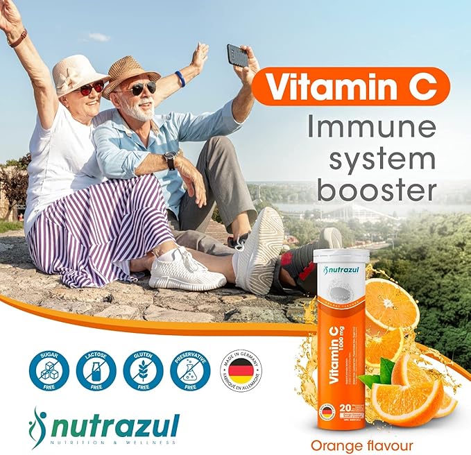 nutrazul Vitamin C 1000mg Effervescent Tablets- Orange 20’s (Pack of 3) | Gluten Free, Lactose Free, Sugar Free & Preservative Free