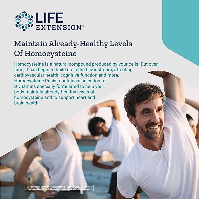 Life Extension Homocysteine Resist - 60 Vegetarian Capsules (Pack of 2) Vitamin B2, B6 & B12 + Folate - Once-Daily, Non-GMO, Gluten-Free