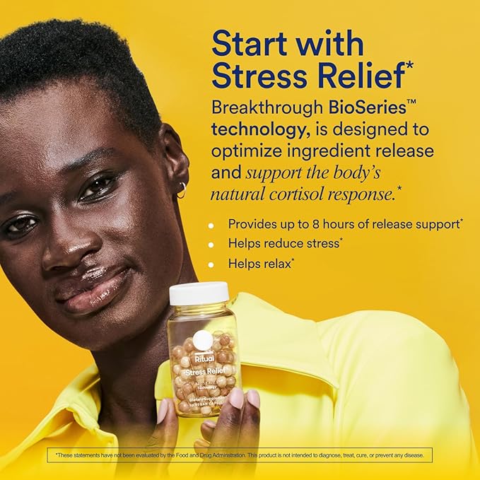 Ritual Stress Relief Supplement BioSeries with 8-Hour Release Support (Shoden® Ashwagandha, Suntheanine® L-Theanine, and Saffron as affron®*) 30 Day Supply