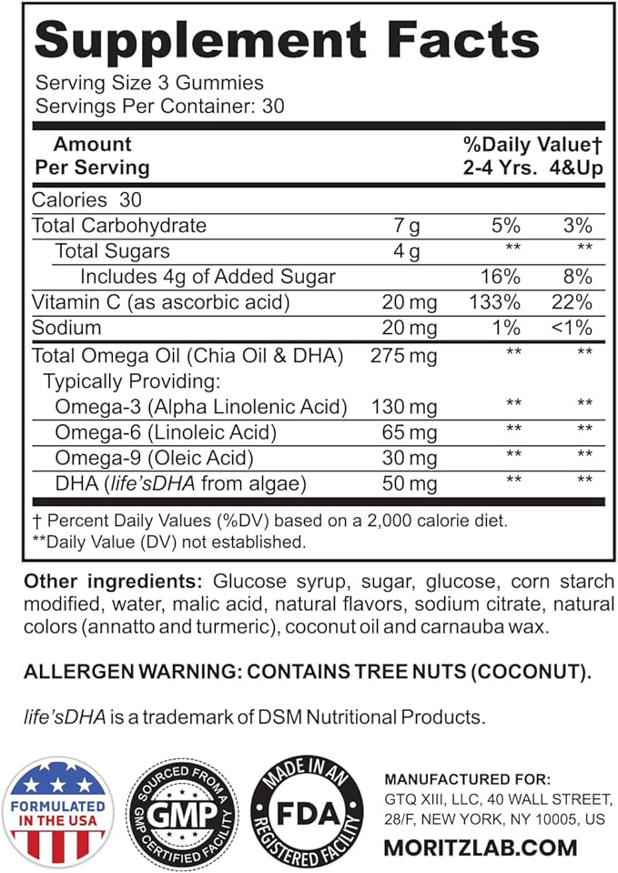 DR. MORITZ Omega 3 Kids Gummies (180 Count), Vegan Omega 3 Gummies for Kids with No Fish Oil, Omega 3 DHA Kids Vitamins for Brain & Heart Health, Gluten-Free Omega 3 6 9 Gummies