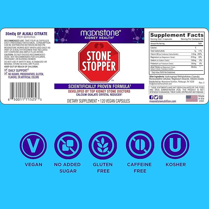 Stone Stopper Capsules, Kidney Stone Prevention, Calcium Oxalate Protector, Alkali Citrate Support Supplement, Developed by Urologists to Support Kidney Health, 60 Day Supply (240 Count)