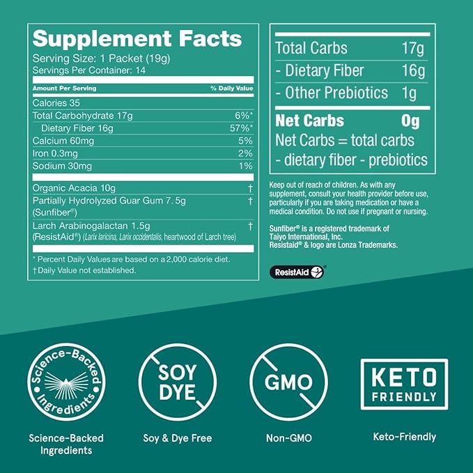 Bulletproof Unflavored Innerfuel Prebiotic Fiber Powder Packets, 14 Count, Supplement for Gut Health, Digestive Health and Immune Support, Plant Sourced Prebiotics