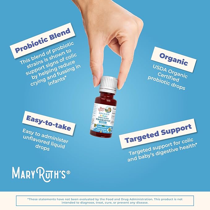 MaryRuth Organics Baby Probiotic Drops | Liquid Precision Probiotics for Digestive Health | Colic Calm | Occasional Colic Baby Relief | USDA Organic | Vegan | Baby Essentials| 30 Servings