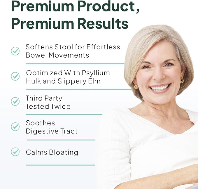 Better Fiber - Daily Fiber Supplement - Soften Stool for Effortless Bowel Movements - with Psyllium Hulk and Slippery Elm - 90 Capsules
