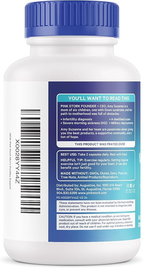 Blue Stork Fertility Supplements for Men - Supports Conception for Him - Male Prenatal Vitamins with Maca Root, Ashwagandha, Folate, B12 - Sperm Heath, Drive, Motility - 60 Capsules