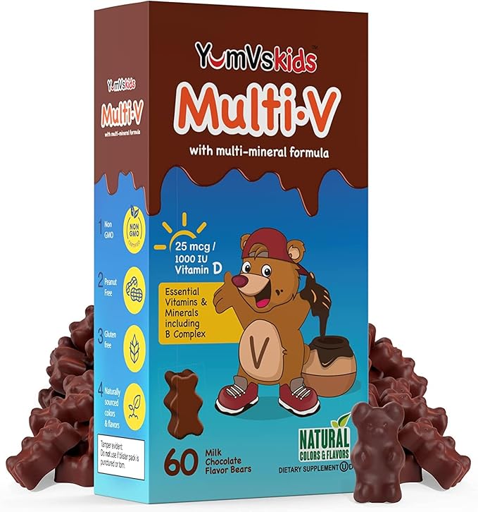 YUM-V'S - Kids Multivitamin Chewable Chocolate Bears - Multivitamin for Kids Supplement - 16 Vitamins & Minerals - Vitamins Including D, Zinc, C, B Complex & More, 60 Count Pack of 2