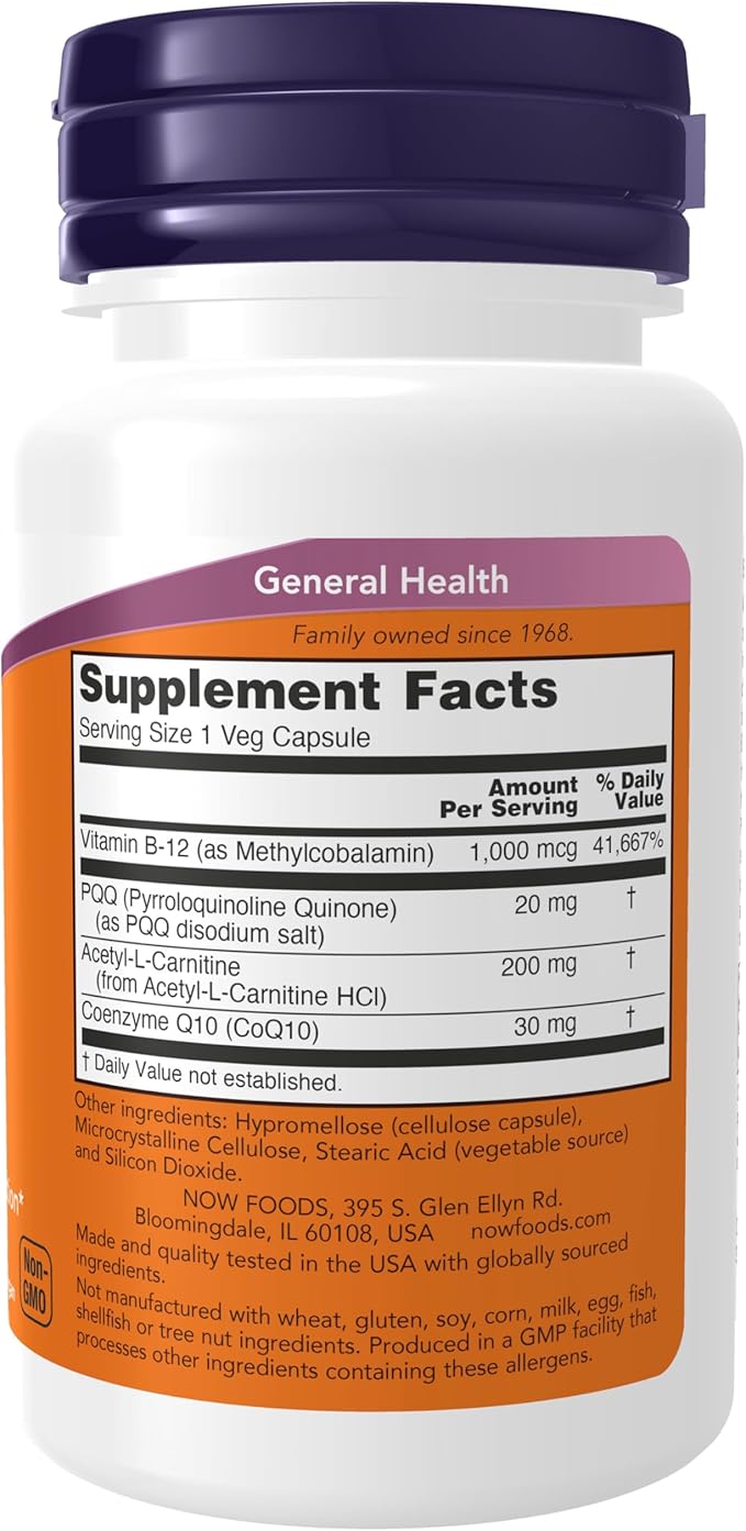 NOW Foods Supplements, PQQ Energy, Free Radical Scavenger*, Cognitive Support*, 30 Veg Capsules