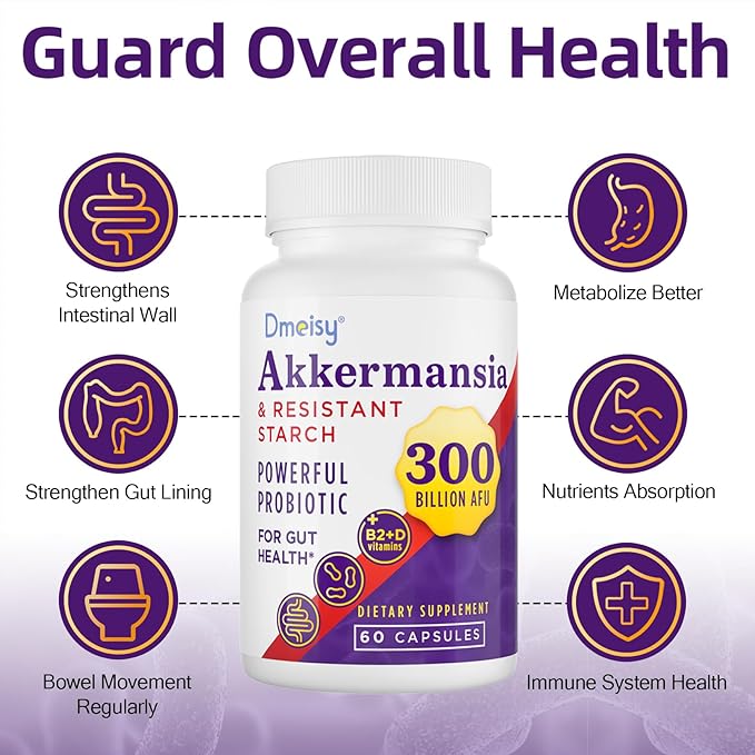 GLP-1 Supplement - 300 Billion AFU Akkermansia Muciniphila, Akkermansia Probiotic for Women & Men, for Boost GLP-1, Digestive, Gut, Immunity, Enhances Gut Lining Function & Intestinal Walls, 120 Count