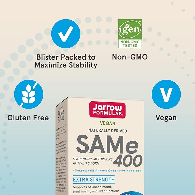 Jarrow Formulas Same 400 mg, Supports Joint Health, Liver Function, Brain Metabolism, 60 Tablets, Up to a 60 Day Supply,Pack of 12