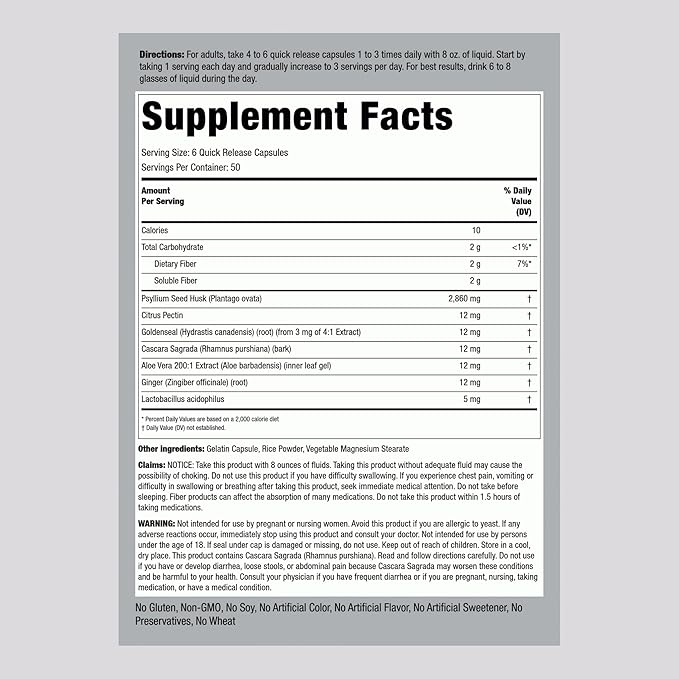Piping Rock Colon Cleanse Pills | 300 Capsules | Herbal Detox Supplement | Super Formula for Men and Women | with Psyllium, Fiber, and Probiotics | Non-GMO, Gluten Free