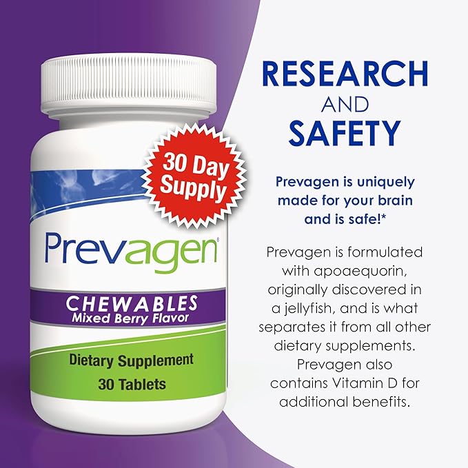 Prevagen Regular Strength 10mg, 30 Chewables|Mixed Berry-1 Pack|with Apoaequorin & Vitamin D with Attractive and Stackable Prevagen Storage Box