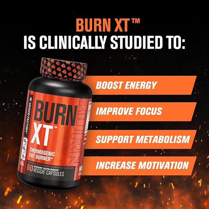 Jacked Factory Burn-XT Clinically Studied Fat Burner & Weight Loss Supplement - Appetite Suppressant & Energy Booster - with Acetyl L-Carnitine, Green Tea Extract and More - 120 Natural Diet Pills