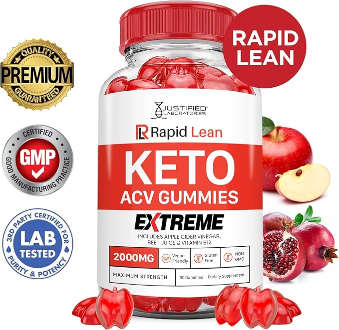 (2 Pack) Rapid Lean Keto ACV Gummies Extreme 2000MG Rapid Lean Keto Gummies Apple Cider Vinegar Formulated with Pomegranate Beet Juice Powder B12 Vegan Non GMO 120 Gummys