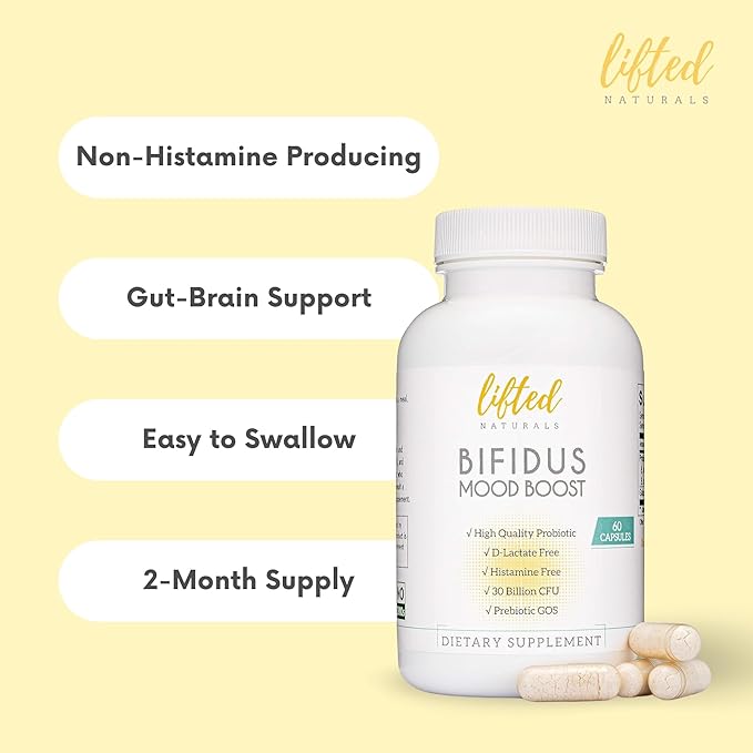 Probiotics 30 Billion CFU - Bifidus Mood Support Supplement w/prebiotics & probiotics for Women and Men - Mood & Digestion Support- Histamine Free - Natural Mood Boost - 60 Days Supply, Non-GMO