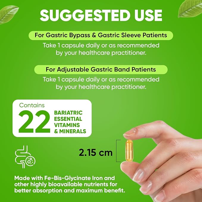 BariSlim Advanced Once Daily Bariatric Multivitamin Capsule - 45 mg of Iron - Bariatric Vitamin for Post Bariatric Surgery Including Gastric Bypass and Gastric Sleeve | 30 Day Supply
