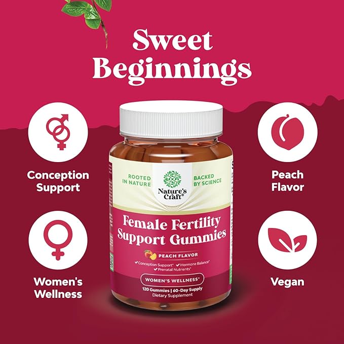 Fertility Gummies for Women Trying to Conceive - Yummy Gummy Fertility Supplement for Women with Myo-Inositol Folic Acid & Vitex Chasteberry - Vegan Non-GMO & Gluten Free - Juicy Peach (60 Servings)