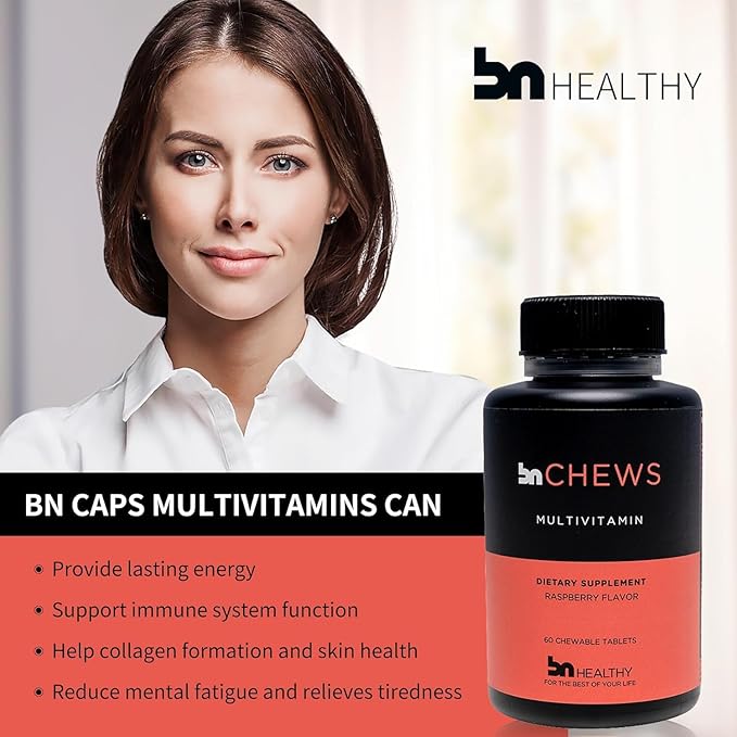BN Chews Raspberry - Bariatric Multivitamin Chewable with 26 Essential Nutrients: Vitamins A, B6, B12, C, D3, 45 mg Iron & Calcium, Supports Men & Women Health(2 Pack)