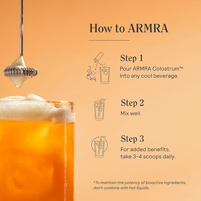 ARMRA Colostrum™ Premium Powder, Grass Fed, Gut Health Bloating Immunity Skin & Hair, Contains 400+ Bioactive Nutrients, Potent Bioavailable, Keto, Gluten & Fat Free (Blood Orange | 60 Servings)