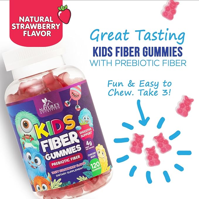Fiber Gummies for Kids Supplement - Daily Prebiotic Fiber for Kids, Supports Regularity, Digestive Health & Immune Support, Nature's Plant Based Chicory Root Vitamins, Vegan, Berry Flavor, 120 Gummies