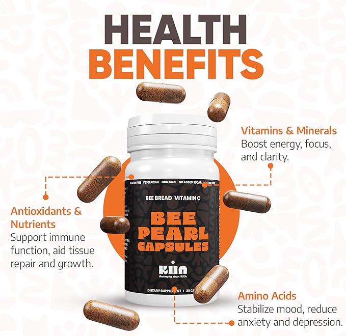 Bee Bread Capsules - Fermented Bee Pollen & Honey, 100% Natural Multivitamin, Superfood for Energy, Metabolism, Sleep, Recovery, Immunity | Rich in Vitamin C, B, Amino Acids, Antioxidants, Minerals