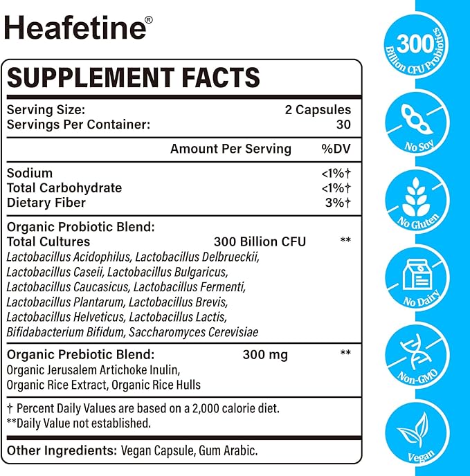 300 Billion CFUs Probiotic, Probiotics for Women Men - 12 Probiotics Strains + 3 Organic Prebiotics, Probiotics for Digestive Health & Immune, Gut Health Bloating, Shelf Stable Probiotic - 60 Capsules