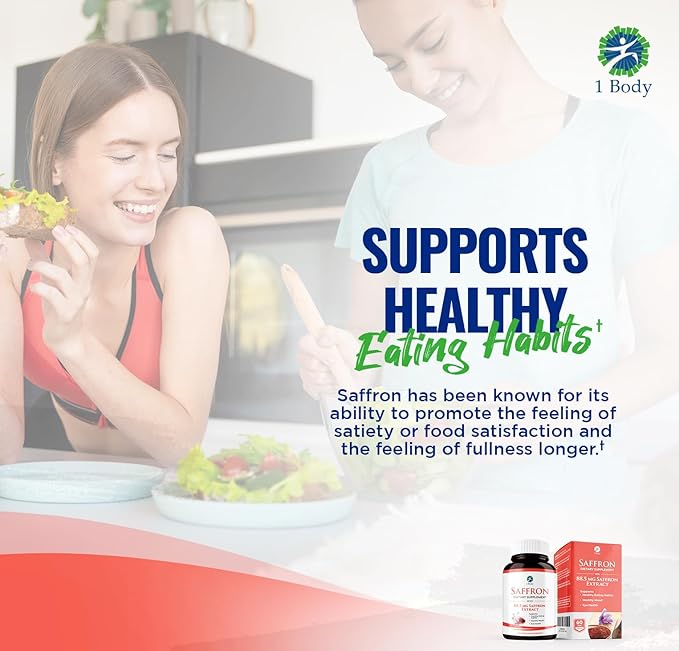 1 Body Saffron Extract 8825 – Antioxidant & Mood Support Saffron Supplement – 88.5 mg of Pure Safranal per Vegetarian Capsule