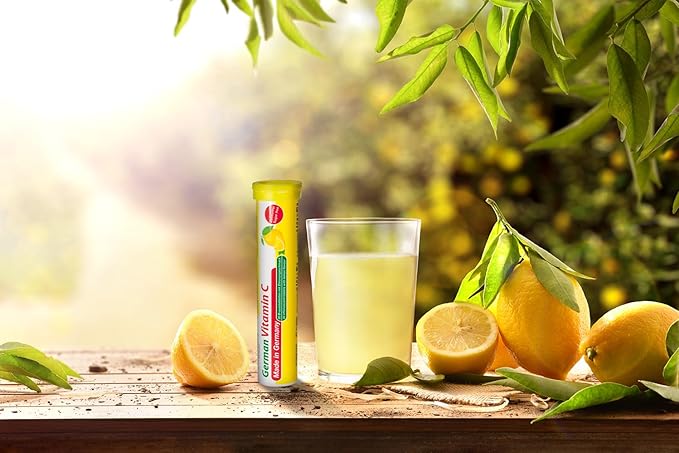 T&D German Vitamin C 180 mg - 140 Vegan Drink Effervescent Tablets - Lemon Lime Flavor - Made in Germany