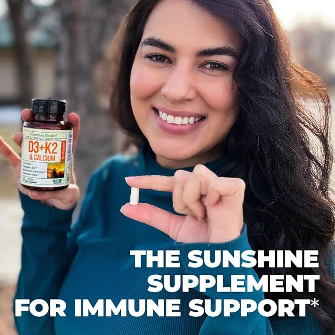 Vitamin D3, K2 Calcium Supplement with BioPerine for Immune & Bone Health - Vitamin D 5000 IU + Vitamin K2 as MK7 + Calcium. 4 in 1 Support: Strong Bones & Teeth Plus Joint & Heart Health. 60 Capsules