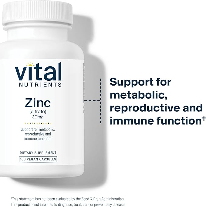 Vital Nutrients Zinc Citrate 30mg | Easily Absorbed Immune Support Supplement* | Vegan Zinc Supplement | Gluten, Dairy, Soy Free | Non-GMO | 30mg | 180 Capsules