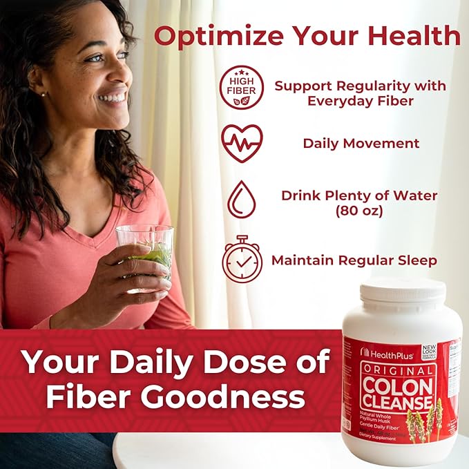 Health Plus Colon Cleanse Digestive Support | All Natural Daily Fiber for Toxin Elimination To Reduce Bloating | Supports Heart Health | 48 Ounces, 194 Servings