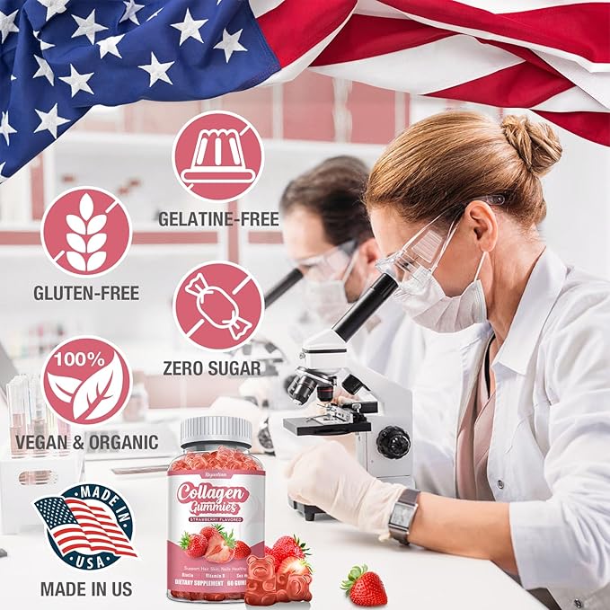 Collagen Gummies with Vitamin C, Zinc and Biotin,Hydrolyzed Collagen Peptides Supplement for Hair, Skin, Nails & Wrinkles, 60 Gummies
