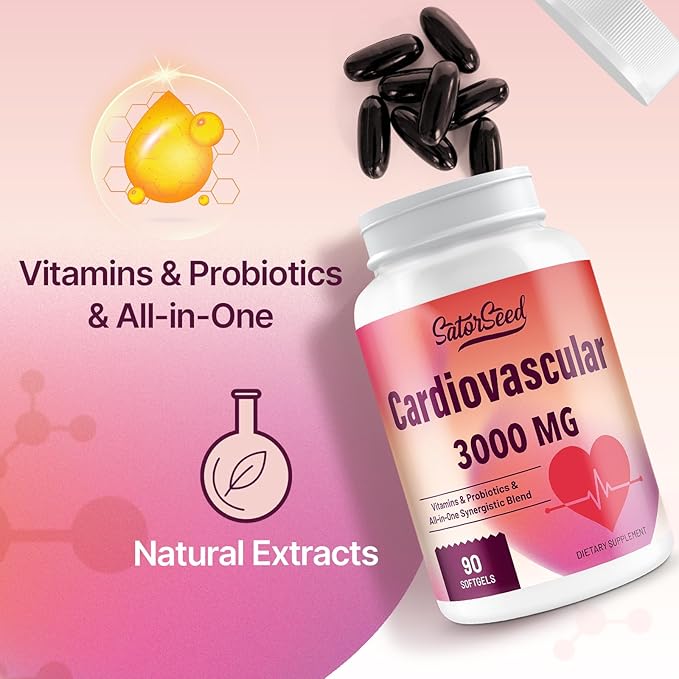 Cardiovascular Supplement 3000MG Multi-Vitamins, Probiotics, Omega-3 & CoQ10 Synergistic Blend for Adults (2 Bottle)