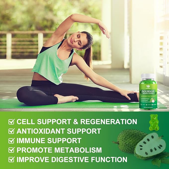 Soursop Graviola Gummies with Sea Moss Extract - Antioxidant, Cell Support & Regeneration, Immune Support, Soursop Leaves Gummies with Sea Moss, Vitamin C & Zinc, Apple Flavor - 60 Gummies(2 Pack)