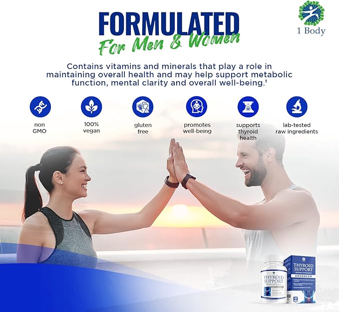 1 Body Thyroid Support Supplement with Iodine, Vitamin B12, Zinc, 60-Day Supply, 2 Pack