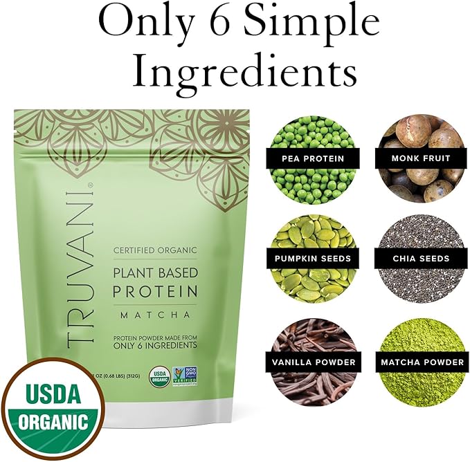 Truvani Vegan Pea Protein Powder | Matcha | 20g Organic Plant Based Protein | 10 Servings | Keto | Gluten & Dairy Free | Low Carb | No Added Sugar