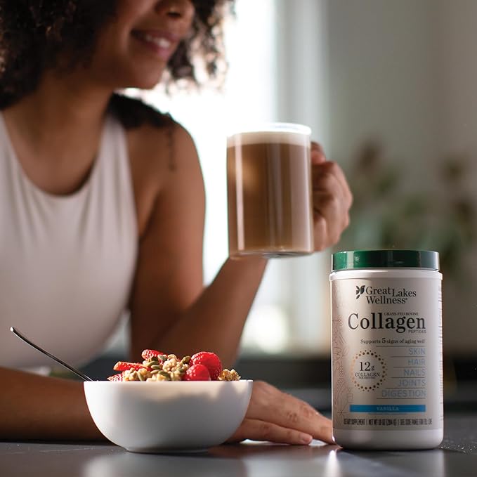 Great Lakes Wellness Collagen Peptides Powder for Skin, Hair, Nails, Joints & Digestion - Vanilla Flavored - Quick Dissolve Hydrolyzed, Non-GMO, Kosher - 10 oz - Packaging May Vary