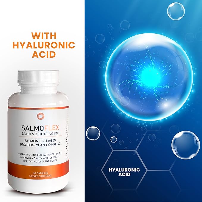 Salmoflex Marine Collagen Peptides with Hyaluronic Acid and Vitamin C, D, E - Salmon Collagen Supplement for Bone and Joint - Hair, Skin and Nail Vitamins - 60 Capsules (Pack of 2)